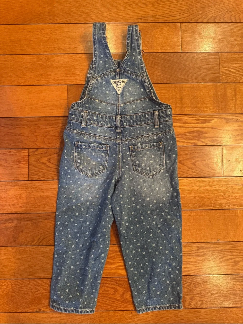 OshKosh B'gosh Baby Girls Denim Heart Print Bib Overalls 2T